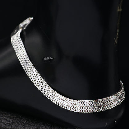Handmade 8mm 10.5-inch sterling silver wheat chain ankle bracelet with intricate design, ideal for gift or belly dance jewelry.