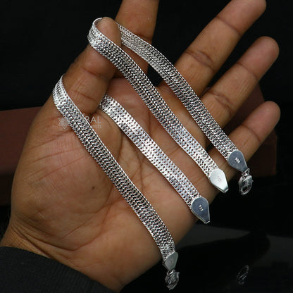 Sterling silver 8mm wheat chain ankle bracelet with handmade craftsmanship, ideal for belly dance jewelry and gift occasions.