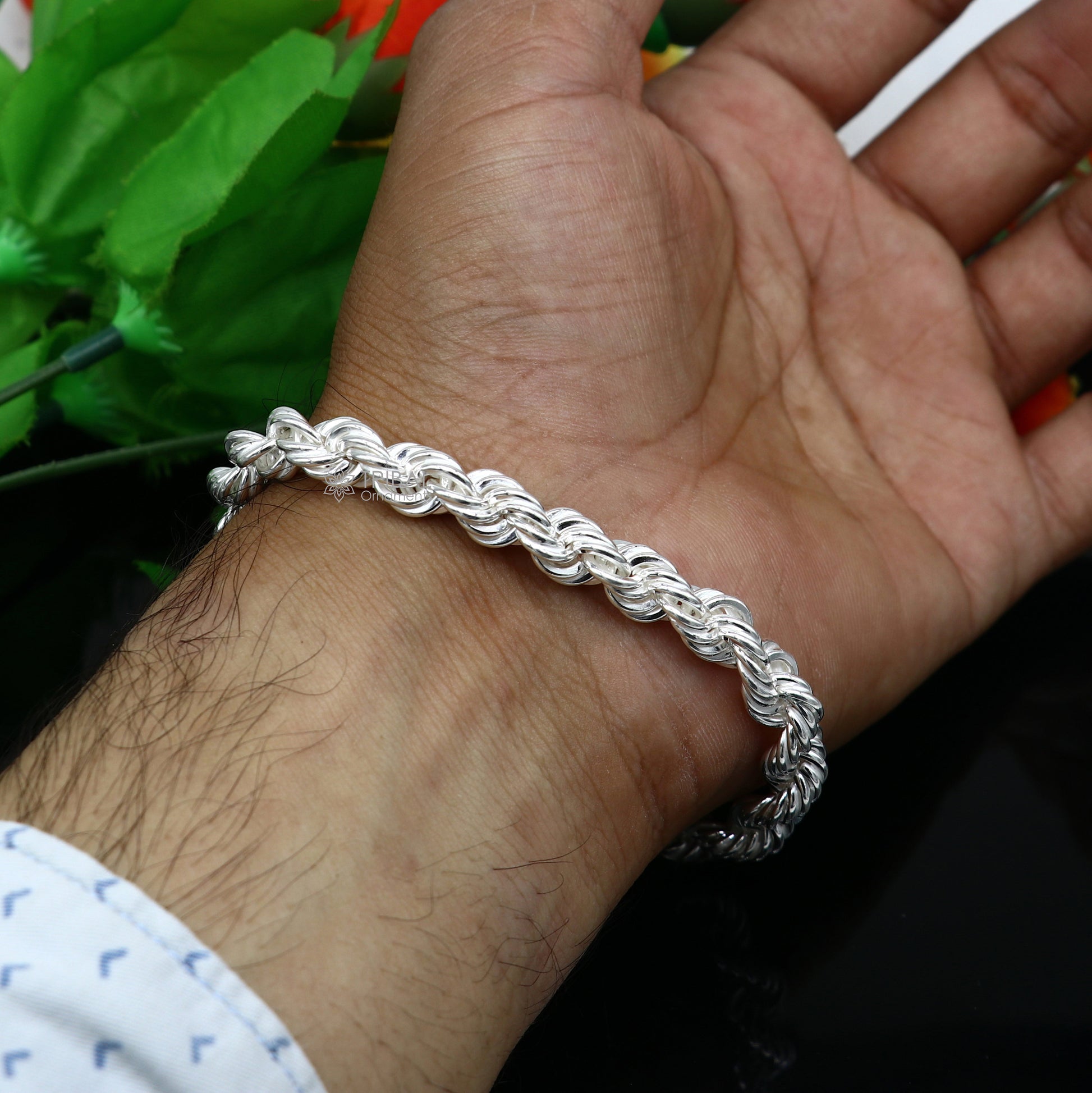 8mm 925 sterling silver men's rope chain bracelet, 8.5 inches, flexible and heavy, tribal ornaments jewelry, model SBR707