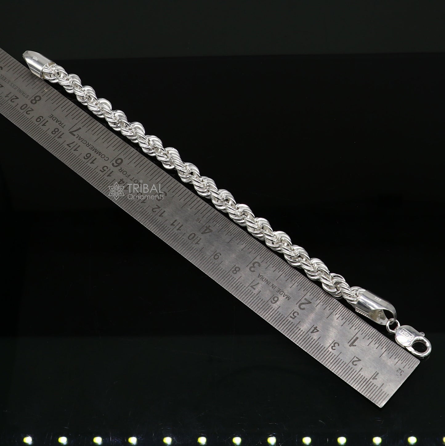 8mm 925 sterling silver men's rope chain bracelet, 8.5 inches, flexible heavy jewelry by Tribal Ornaments.