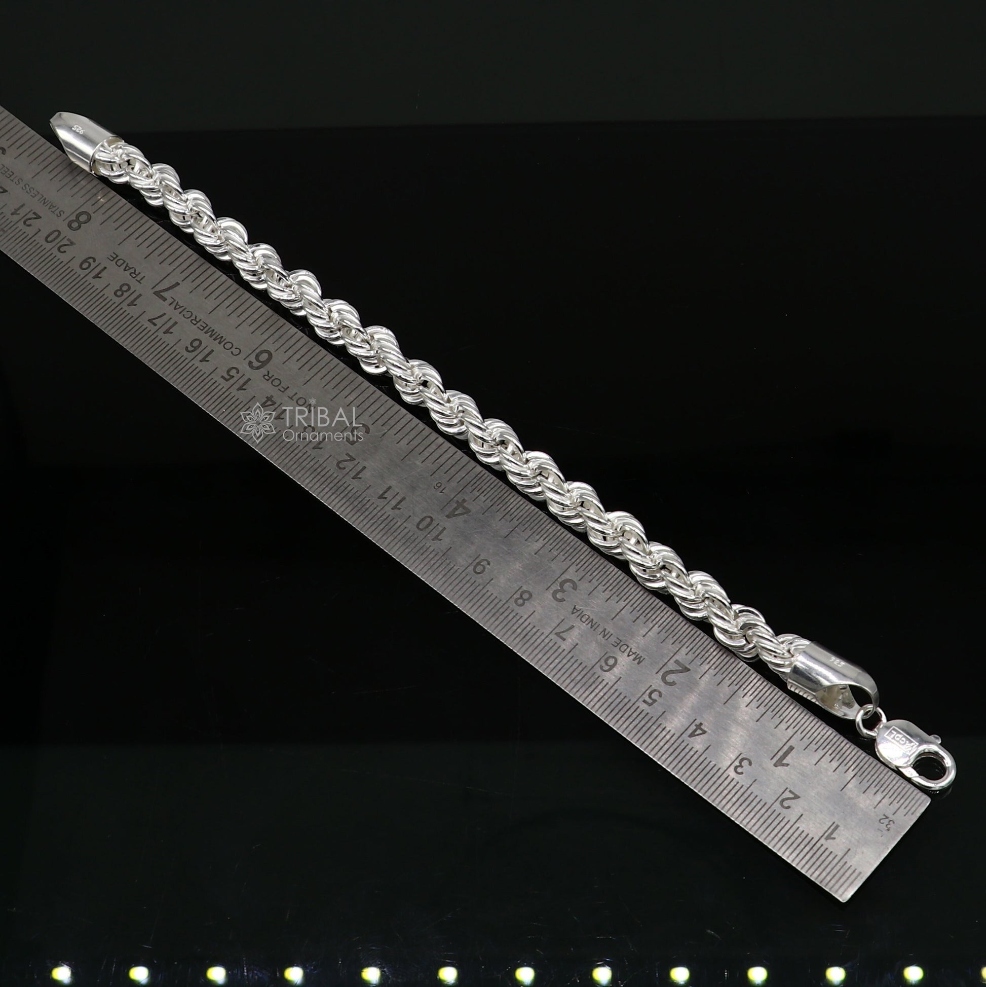 8mm 925 sterling silver men's rope chain bracelet, 8.5 inches, flexible heavy jewelry by Tribal Ornaments.