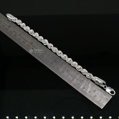 8mm 925 sterling silver men's rope chain bracelet, 8.5 inches, flexible heavy jewelry by Tribal Ornaments.