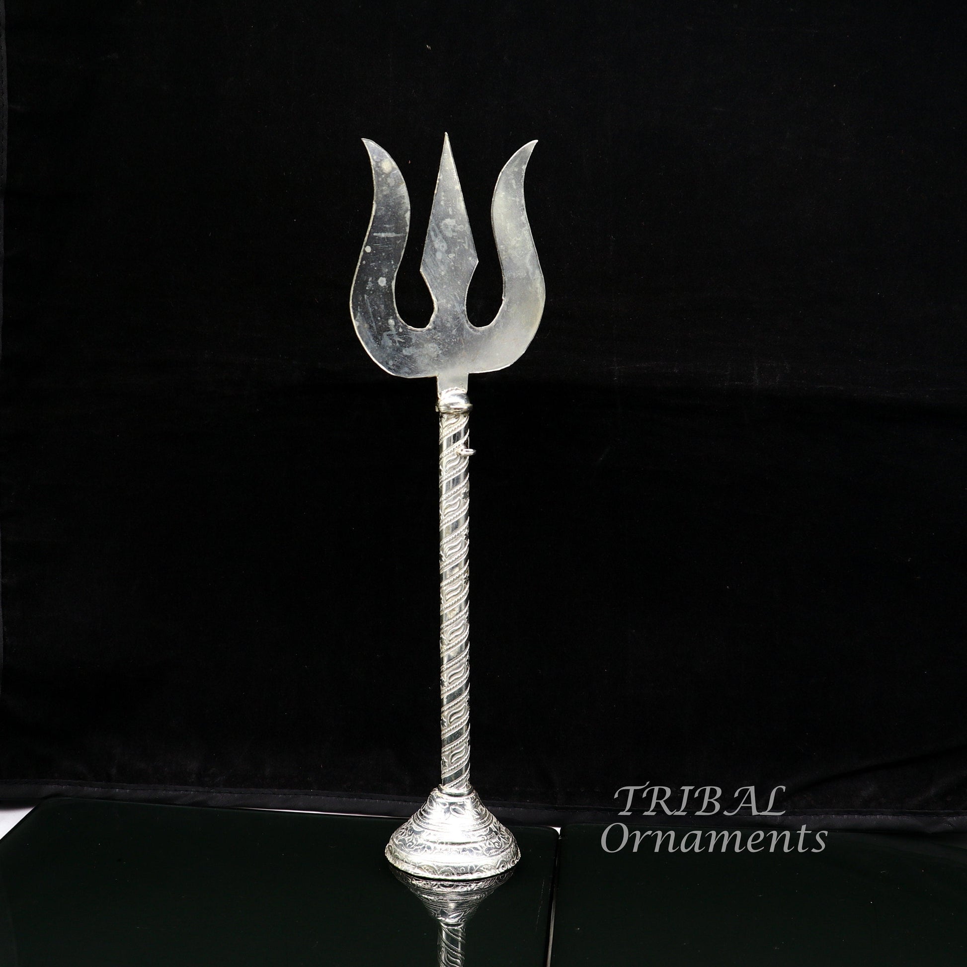 9.5" 925 sterling silver customized lord Shiva trident with small Damaru, silver article, silver temple accessories, shiva trishul su856 - TRIBAL ORNAMENTS