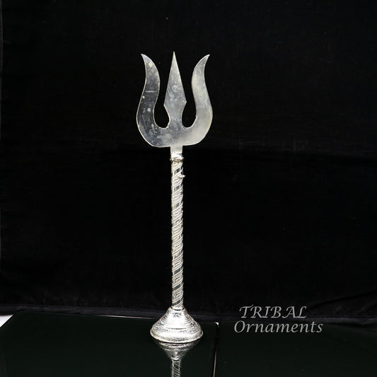 9.5" 925 sterling silver customized lord Shiva trident with small Damaru, silver article, silver temple accessories, shiva trishul su856 - TRIBAL ORNAMENTS