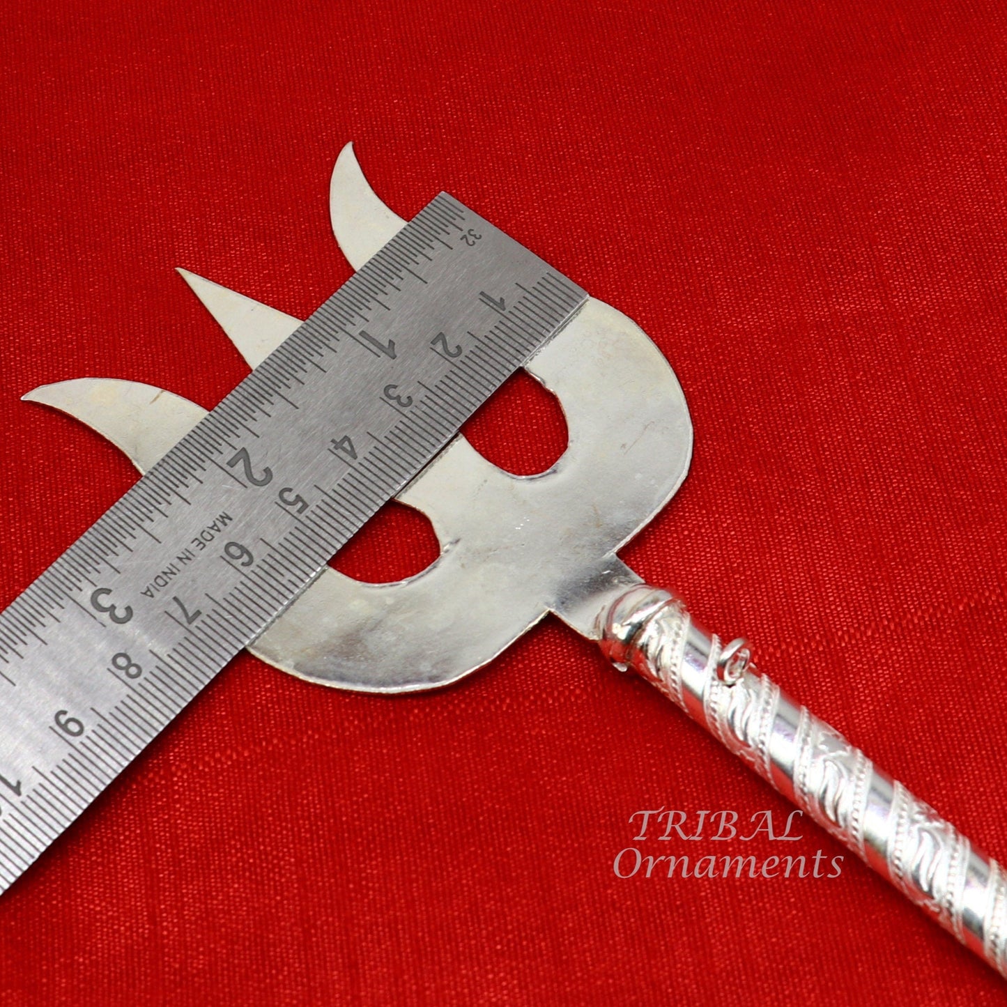 9.5" 925 sterling silver customized lord Shiva trident with small Damaru, silver article, silver temple accessories, shiva trishul su856 - TRIBAL ORNAMENTS