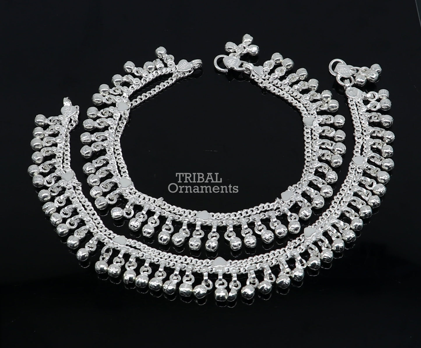 9.5" Long handmade sterling silver amazing noisy bells ankle bracelet, gorgeous charm anklets customized belly dance gifting jewelry ank468 - TRIBAL ORNAMENTS