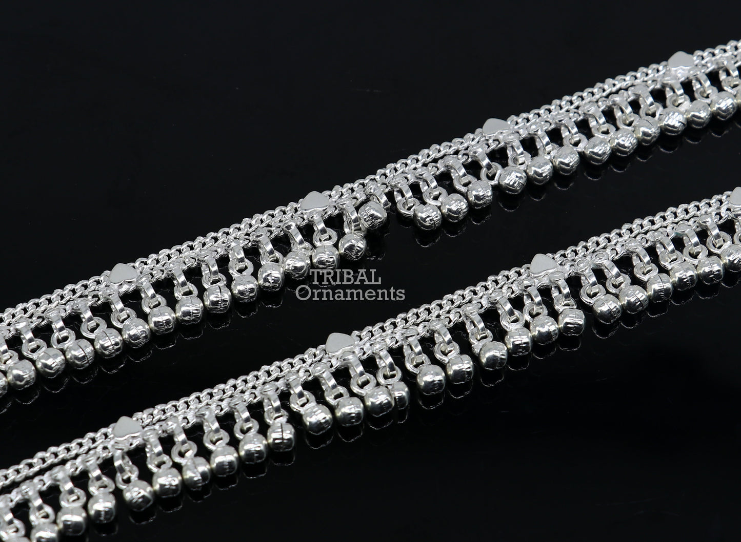 9.5" Long handmade sterling silver amazing noisy bells ankle bracelet, gorgeous charm anklets customized belly dance gifting jewelry ank468 - TRIBAL ORNAMENTS