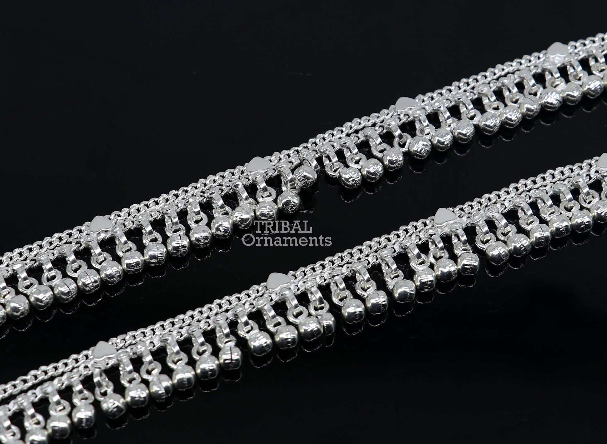 9.5" Long handmade sterling silver amazing noisy bells ankle bracelet, gorgeous charm anklets customized belly dance gifting jewelry ank468 - TRIBAL ORNAMENTS