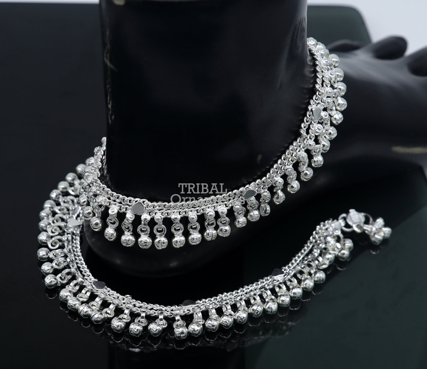 9.5" Long handmade sterling silver amazing noisy bells ankle bracelet, gorgeous charm anklets customized belly dance gifting jewelry ank468 - TRIBAL ORNAMENTS