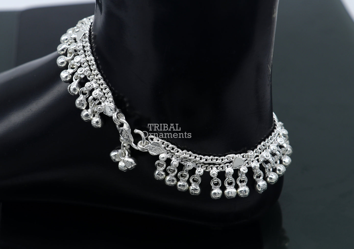 9.5" Long handmade sterling silver amazing noisy bells ankle bracelet, gorgeous charm anklets customized belly dance gifting jewelry ank468 - TRIBAL ORNAMENTS