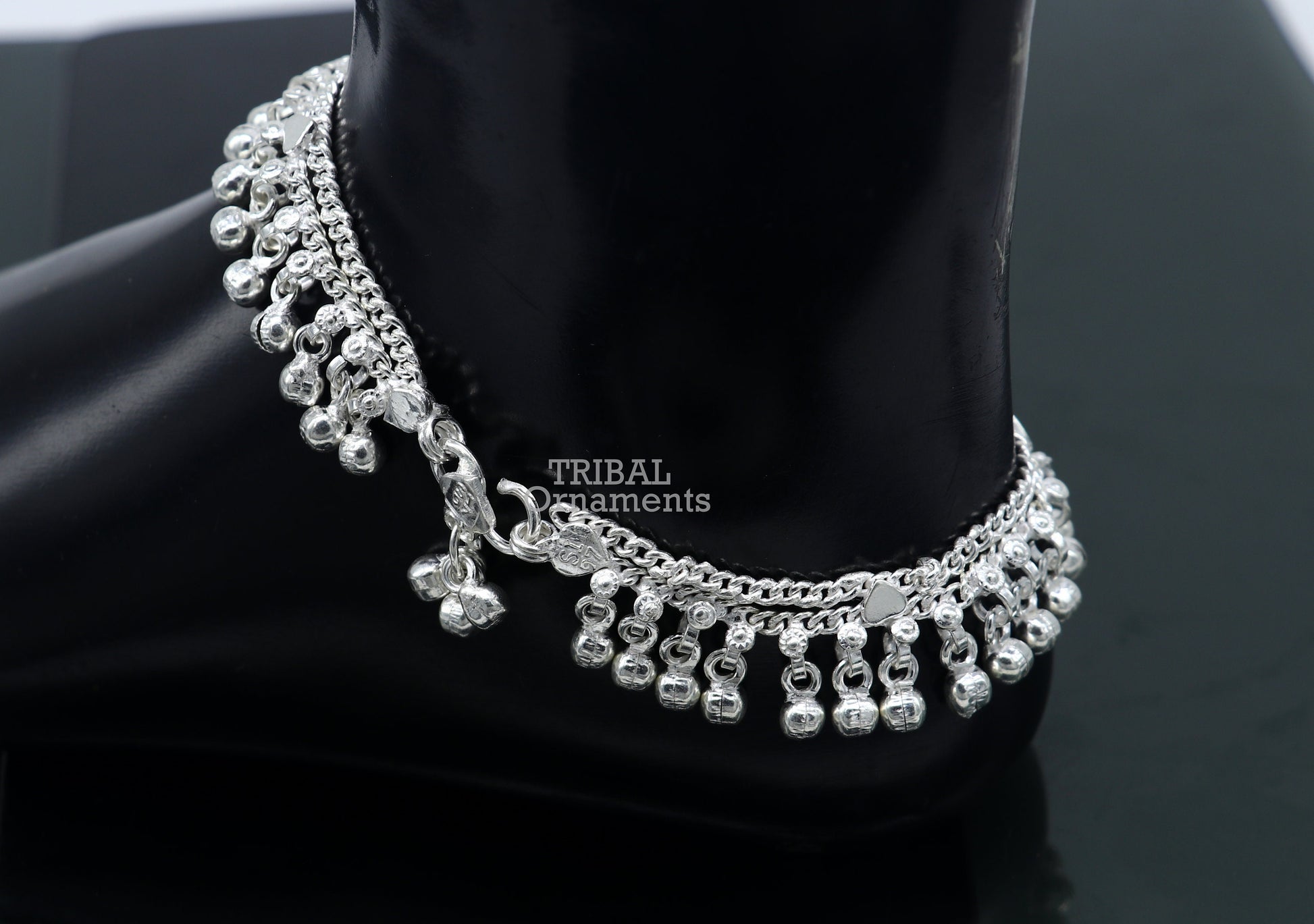 9.5" Long handmade sterling silver amazing noisy bells ankle bracelet, gorgeous charm anklets customized belly dance gifting jewelry ank468 - TRIBAL ORNAMENTS