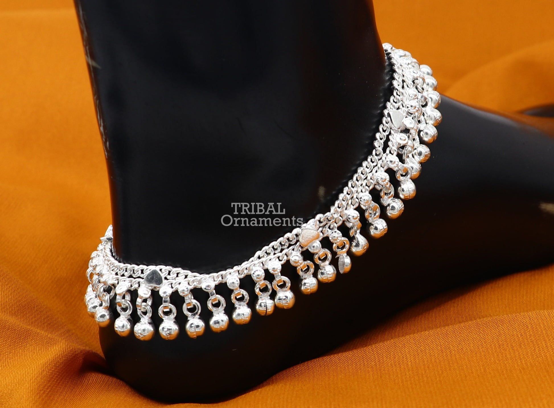 9.5" Long handmade sterling silver amazing noisy bells ankle bracelet, gorgeous charm anklets customized belly dance gifting jewelry ank468 - TRIBAL ORNAMENTS