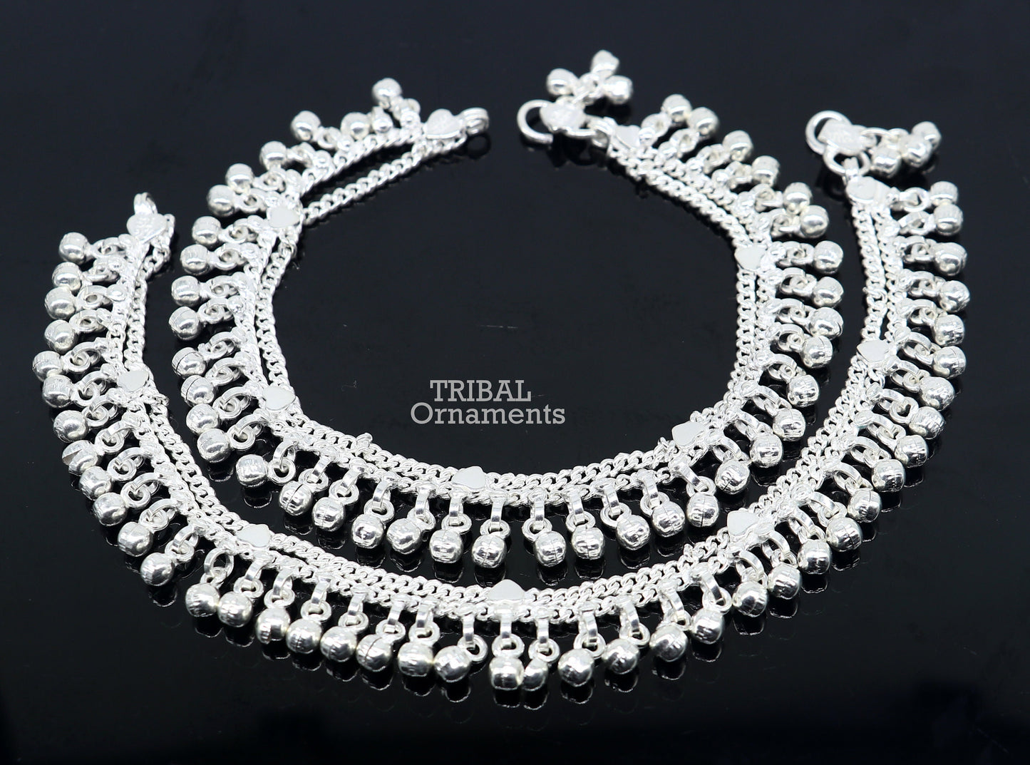 9.5" Long handmade sterling silver amazing noisy bells ankle bracelet, gorgeous charm anklets customized belly dance gifting jewelry ank468 - TRIBAL ORNAMENTS