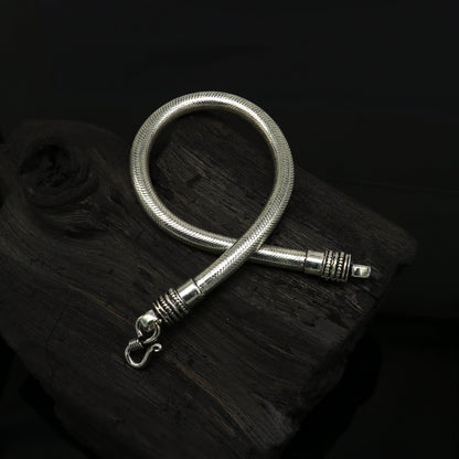 Sterling silver 9-inch handmade snake chain bracelet with 5mm width, stylish, customizable jewelry by TRIBAL ORNAMENTS.