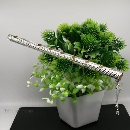 9" long handmade sterling silver Hindu god Lord Krishna flute, stunning divine Krishna gifting silver Bansuri flute, puja utensils su393 - TRIBAL ORNAMENTS