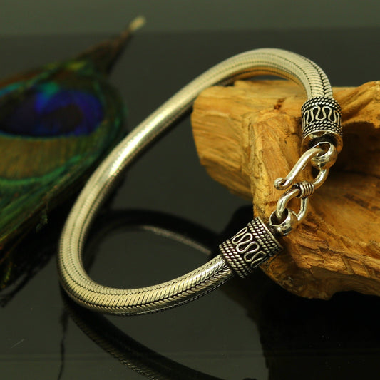 9" solid 925 sterling silver handmade snake chain heavy customized round design bracelet, personalized gifting jewelry sbr208 - TRIBAL ORNAMENTS