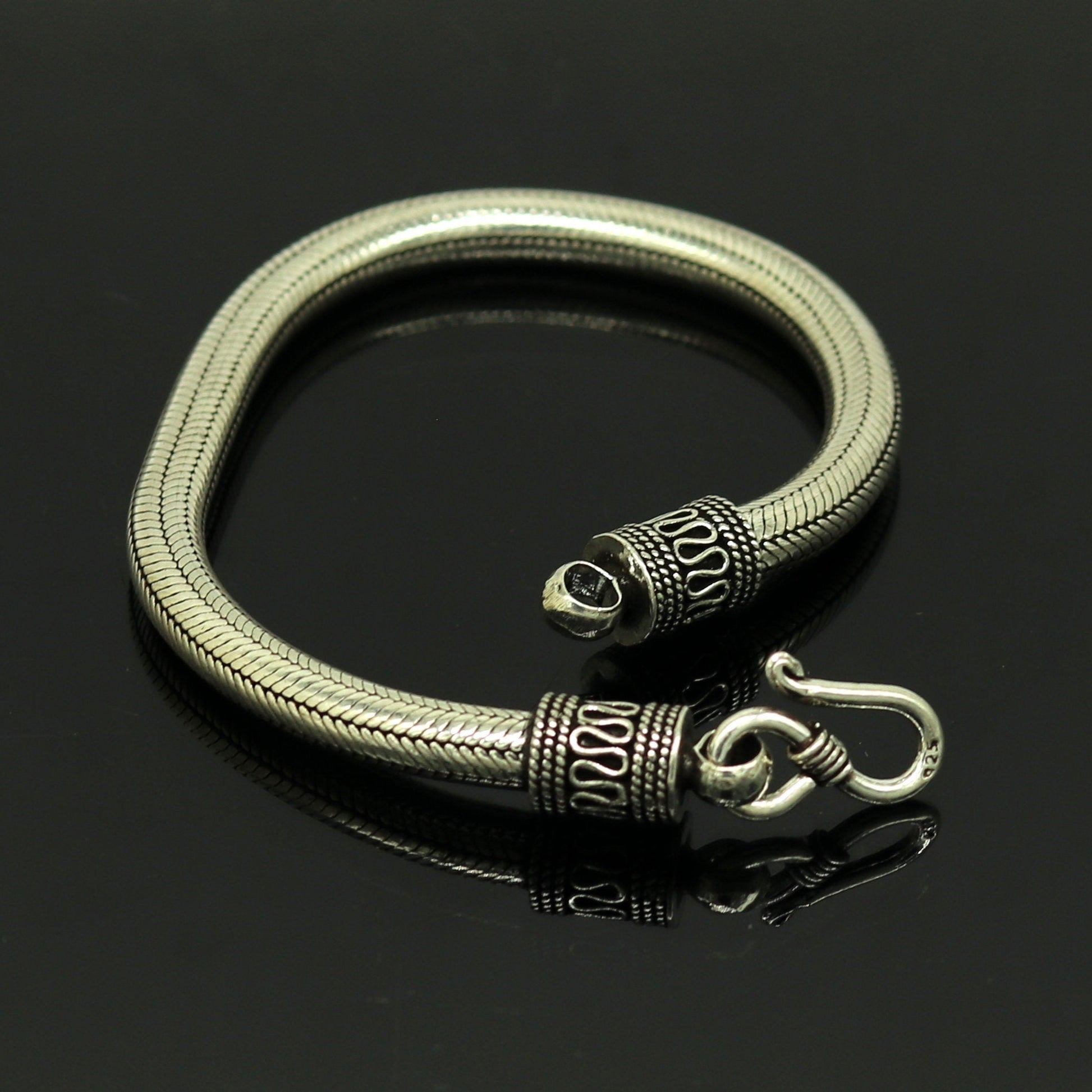 9" solid 925 sterling silver handmade snake chain heavy customized round design bracelet, personalized gifting jewelry sbr208 - TRIBAL ORNAMENTS