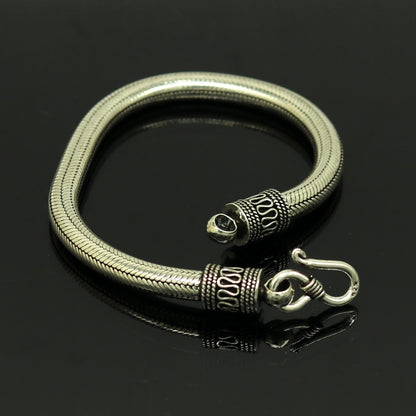 9" solid 925 sterling silver handmade snake chain heavy customized round design bracelet, personalized gifting jewelry sbr208 - TRIBAL ORNAMENTS