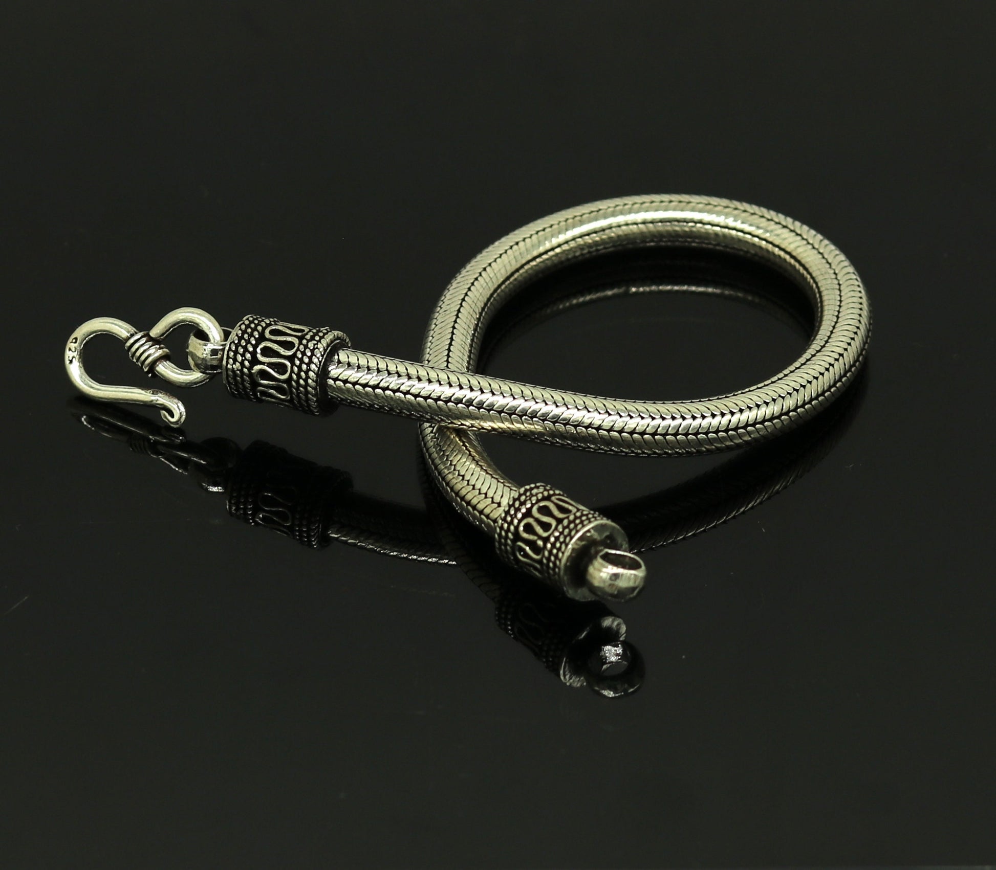 9" solid 925 sterling silver handmade snake chain heavy customized round design bracelet, personalized gifting jewelry sbr208 - TRIBAL ORNAMENTS