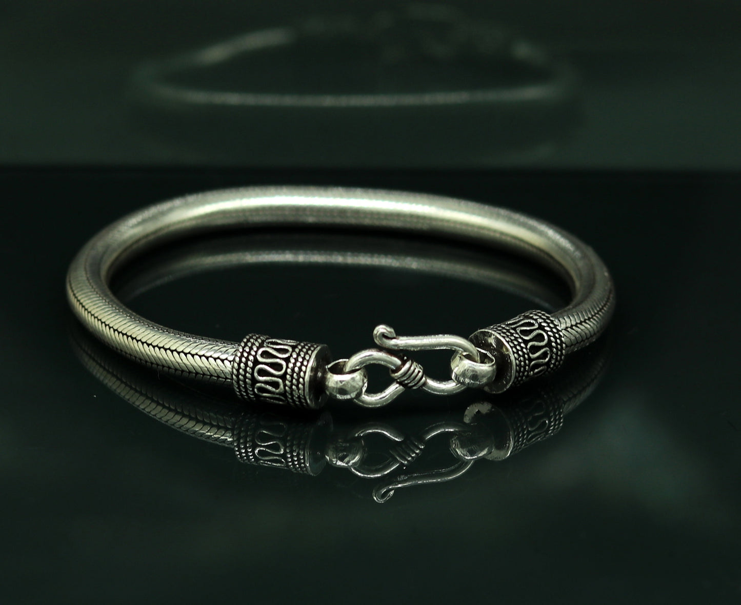 9" solid 925 sterling silver handmade snake chain heavy customized round design bracelet, personalized gifting jewelry sbr208 - TRIBAL ORNAMENTS