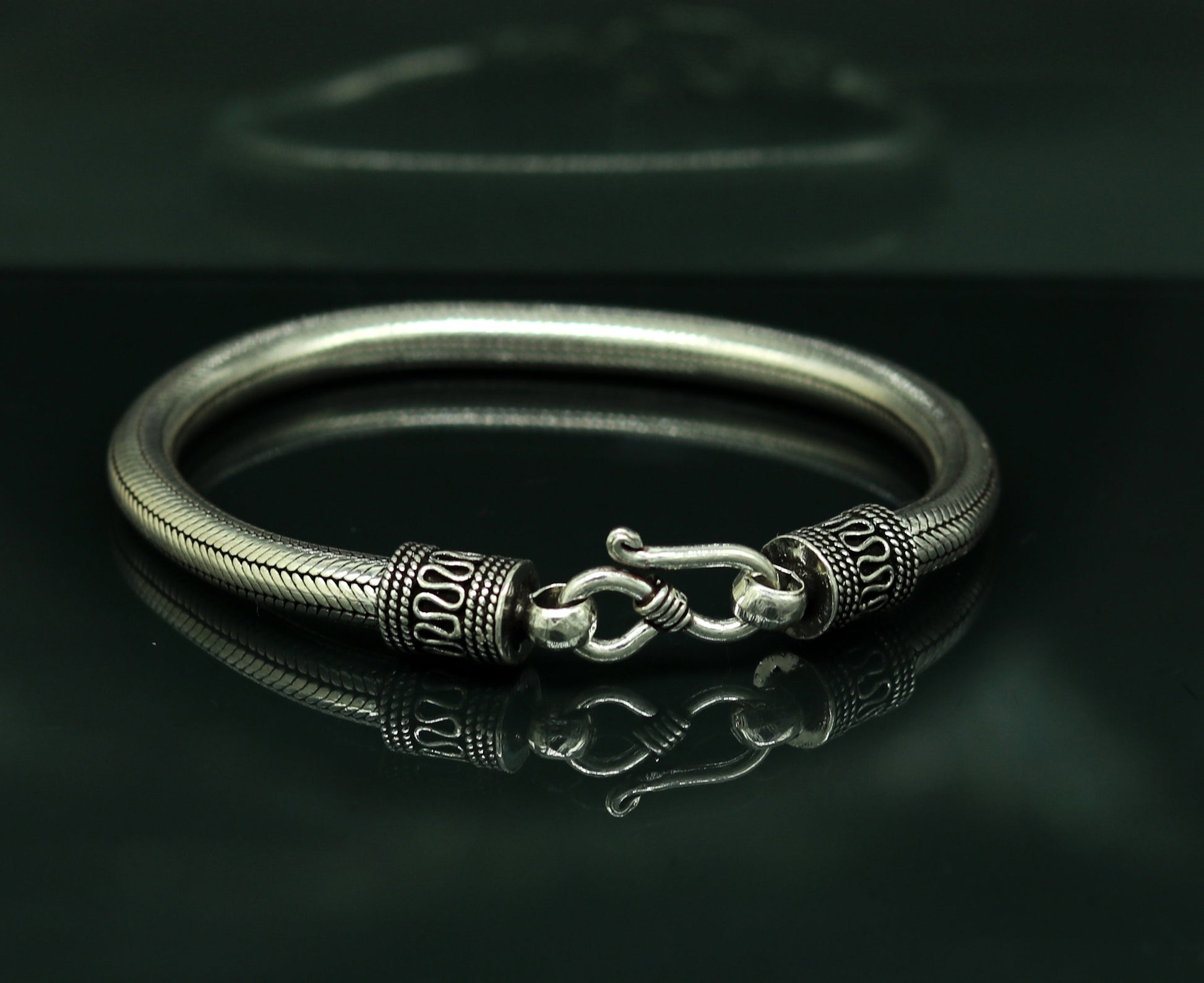 9" solid 925 sterling silver handmade snake chain heavy customized round design bracelet, personalized gifting jewelry sbr208 - TRIBAL ORNAMENTS