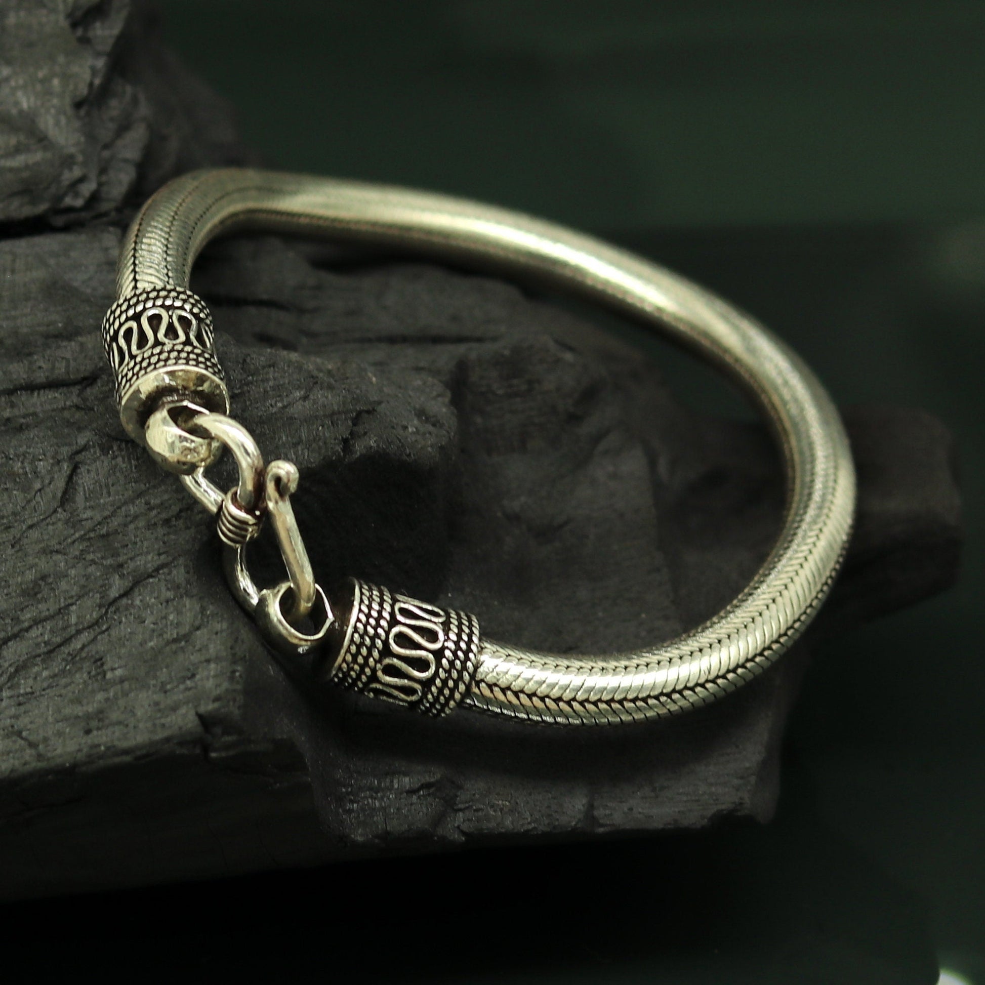 9" solid 925 sterling silver handmade snake chain heavy customized round design bracelet, personalized gifting jewelry sbr208 - TRIBAL ORNAMENTS