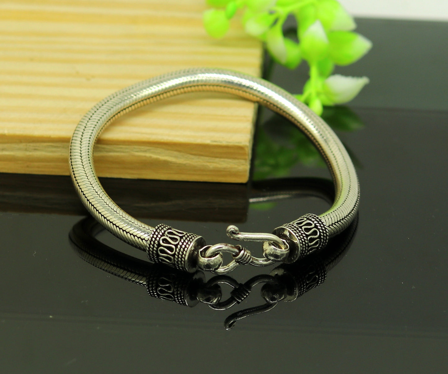 9" solid 925 sterling silver handmade snake chain heavy customized round design bracelet, personalized gifting jewelry sbr208 - TRIBAL ORNAMENTS