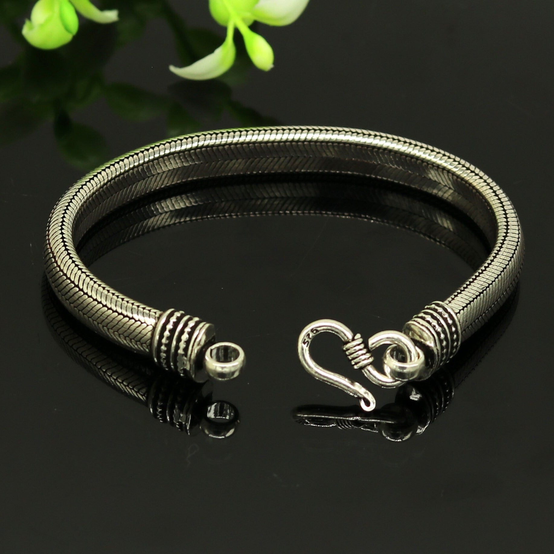 9" solid 925 sterling silver handmade snake chain heavy customized D shape half round design bracelet, personalized gifting jewelry nsbr201 - TRIBAL ORNAMENTS