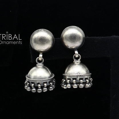 Sterling silver tribal jhumki earrings with exclusive small stud design, ethnic ethnic jewelry by Tribal Ornaments.