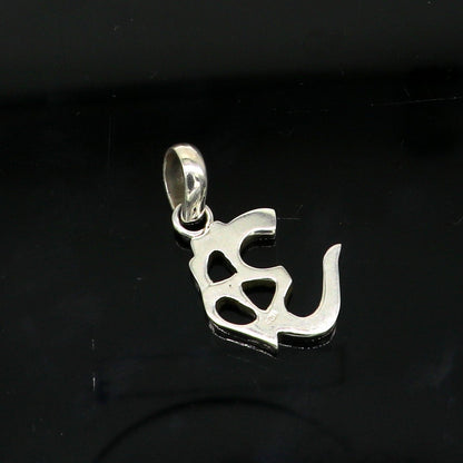Shiny 925 pure silver Aum OM pendant by Tribal Ornaments, ethnic style jewelry, customized for gifting or everyday wear.