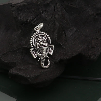 Sterling silver Ganesha idol pendant necklace from Tribal Ornaments, showcasing intricate design and oxidized finish.