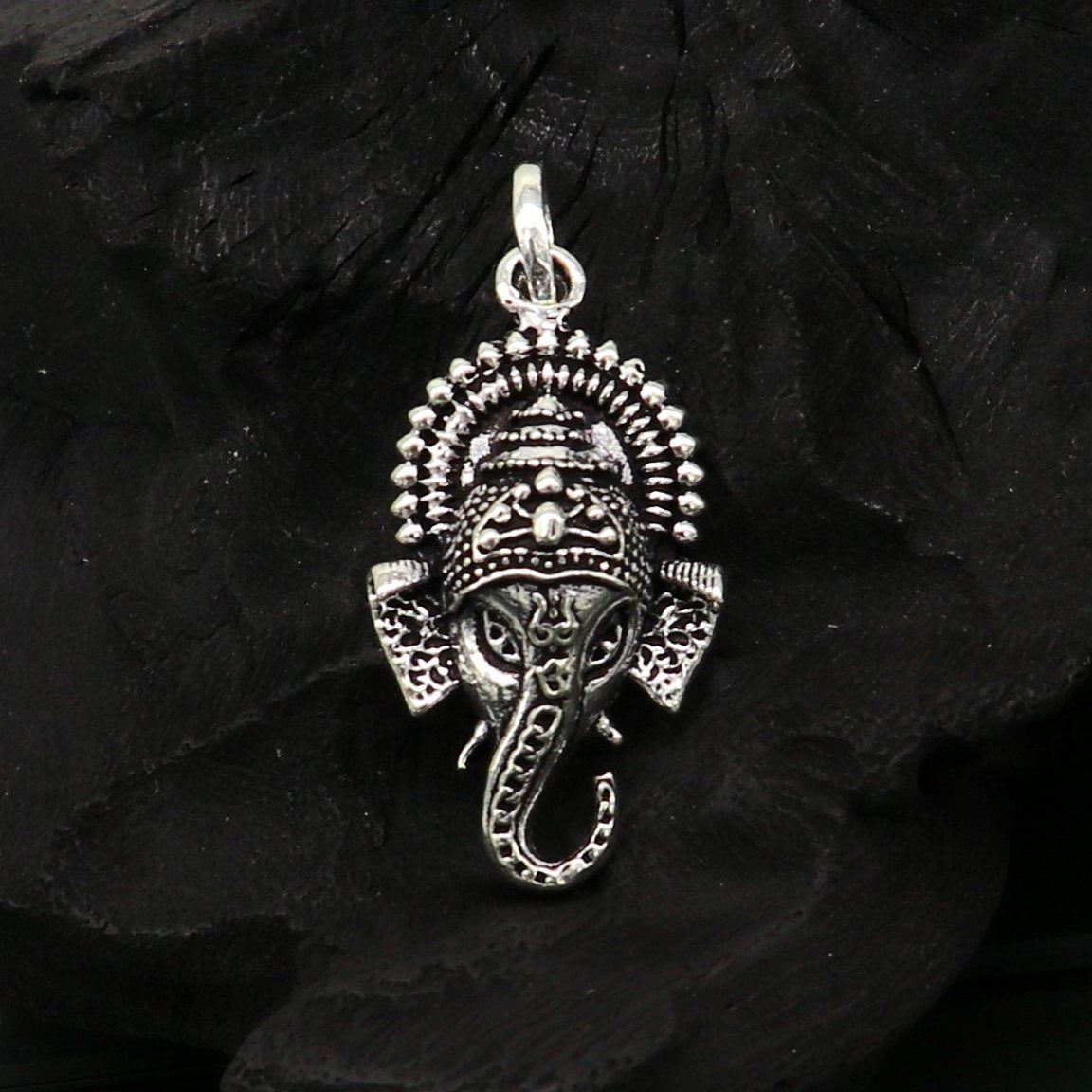 925 fine silver Ganesha idol pendant necklace by TRIBAL ORNAMENTS, featuring a stylish, oxidized design perfect for gifting.