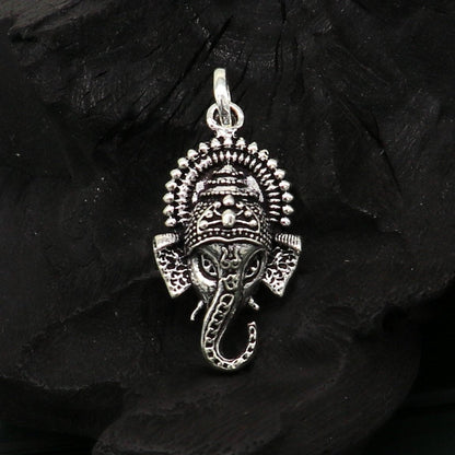 925 fine silver Ganesha idol pendant necklace by TRIBAL ORNAMENTS, featuring a stylish, oxidized design perfect for gifting.