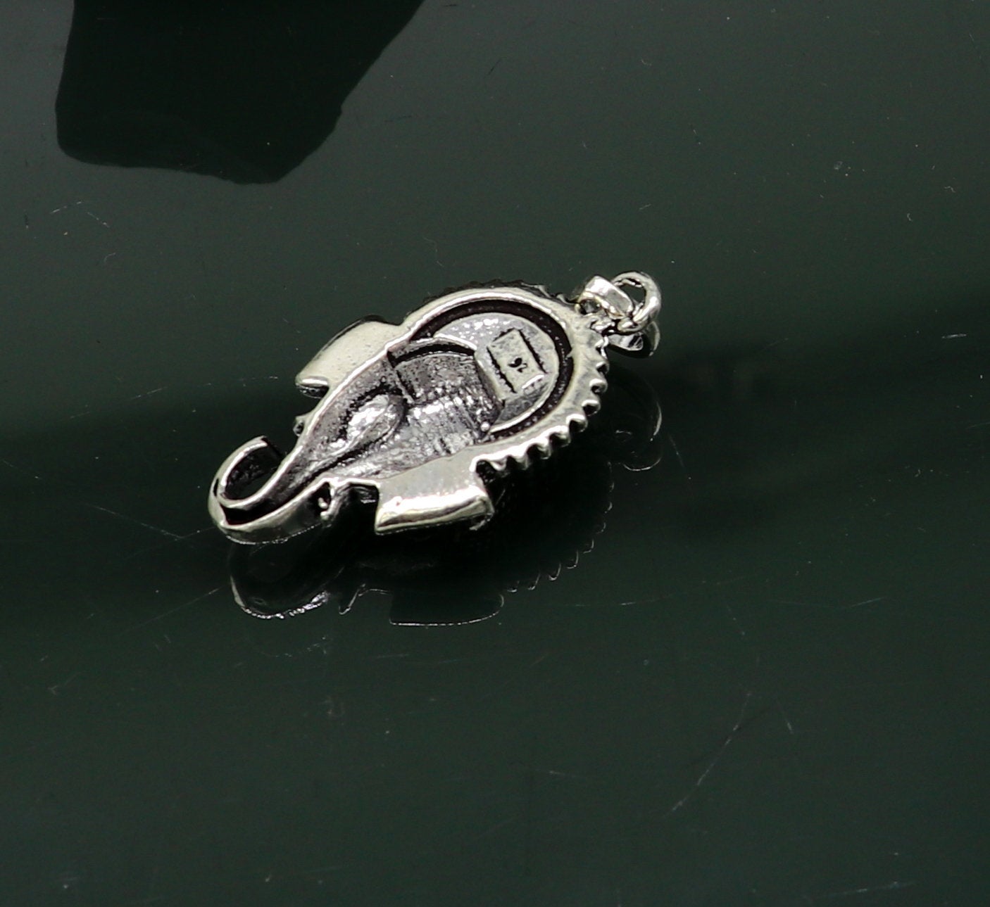 925 fine silver Ganesha idol pendant for necklace, showcasing intricate design and oxidized finish, perfect for gifting.