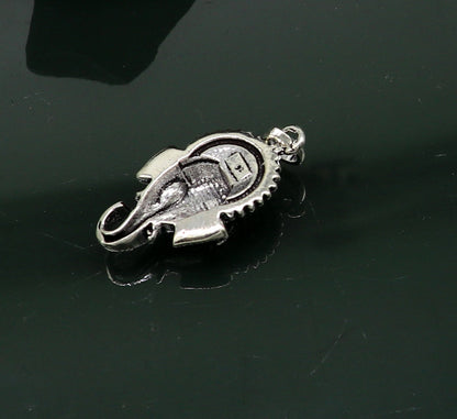 925 fine silver Ganesha idol pendant for necklace, showcasing intricate design and oxidized finish, perfect for gifting.