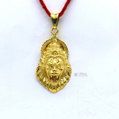 925 silver God Vishnu Narsimha pendant with gold polish, stylish oxidized jewelry, ideal for gifting, by TRIBAL ORNAMENTS.