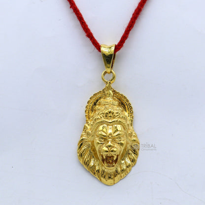 Pure silver God Vishnu Narsimha pendant with gold polish, tribal ornaments jewelry, ideal for gifting or everyday wear.