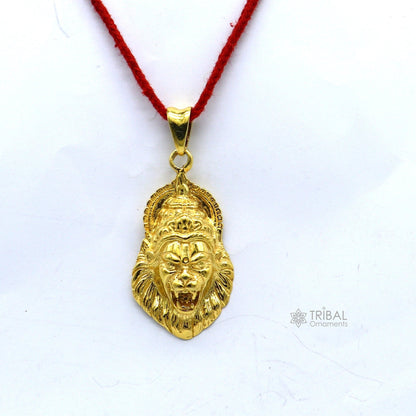 925 silver God Vishnu Narsimha pendant with gold polish, stylish jewelry, oxidized design, ideal for gifting, by TRIBAL ORNAMENTS.