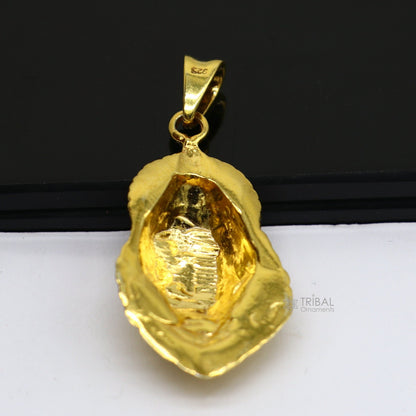 925 silver God Vishnu Narsimha pendant with gold polish, stylish jewelry gift, oxidized finish, from Tribal Ornaments.