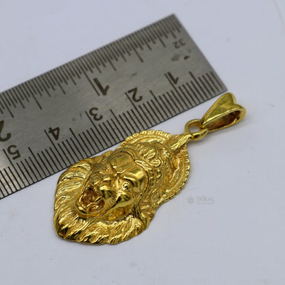925 silver God Vishnu Narsimha pendant with gold polish, stylish oxidized jewelry, perfect for gifting or daily wear.