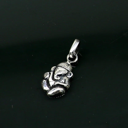 Small 925 silver Ganesha idol pendant from TRIBAL ORNAMENTS, stylish vintage-style necklace for customized gifting or everyday wear.