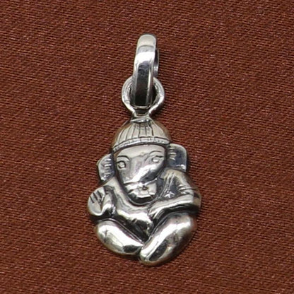 Sterling silver small Ganesha idol pendant necklace, stylish and vintage-inspired, perfect for customized gifting from Tribal Ornaments.