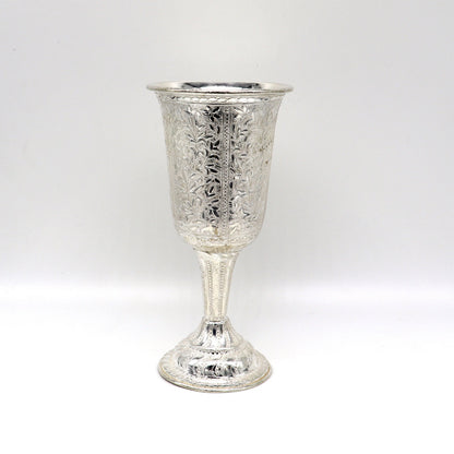 Handmade 925 fine silver vessel and tumbler by Tribal Ornaments, water, milk, or wine glass with silver flask and utensils.