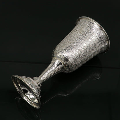 Handmade 925 silver vessel, water/milk wine glass tumbler, silver flask, and utensils from TRIBAL ORNAMENTS for healthy living.