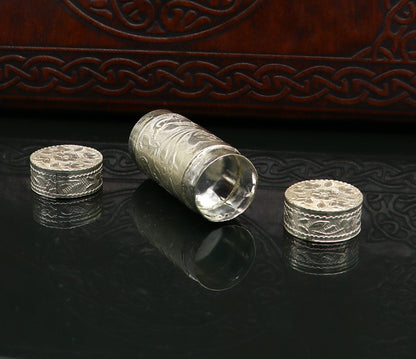 Handmade 925 solid silver tobacco box with intricate design, suitable for office, home storage, and men's accessories by Tribal Ornaments.