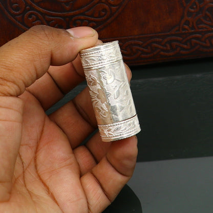 Handmade 925 solid silver tobacco box with intricate design, suitable for office or home storage, by TRIBAL ORNAMENTS.