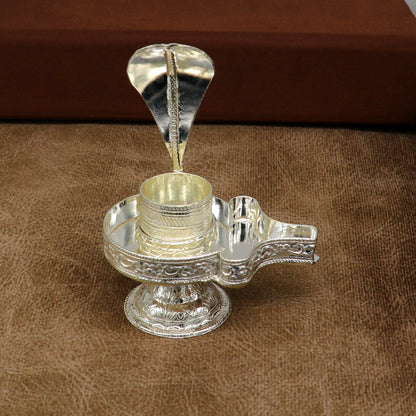 Sterling silver Lord Shiva Lingam stand by TRIBAL ORNAMENTS, handcrafted for holding Shiva Lingam in home temple decor.