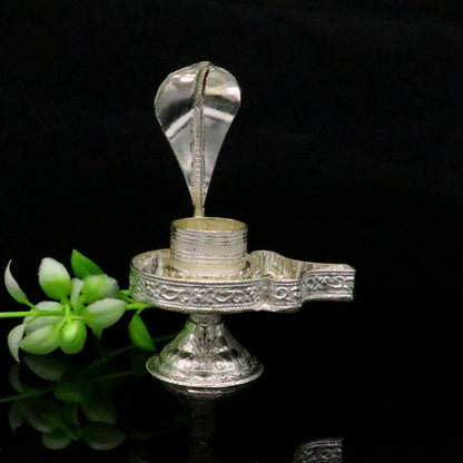 Sterling silver Lord Shiva Lingam stand or Jalheri, handmade silver holder for Shiva Lingam in home temple, tribal ornaments design