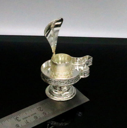 Sterling silver Lord Shiva Lingam stand or Jalheri, handmade in tribal style for holding Shiva Lingam in home temple.