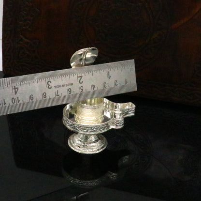 Sterling silver Lord Shiva Lingam stand or Jalheri, handmade tribal ornament for holding Shiva Lingam in home temple.